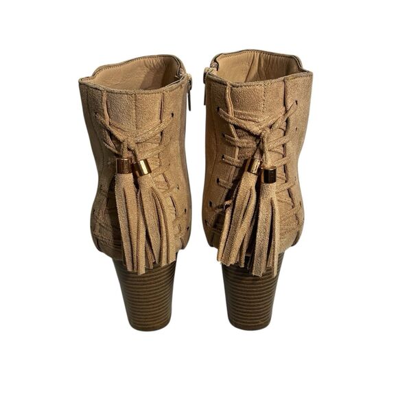 Rue 21 Etc! Women Tan Felt Boots Side Zipper, Laced Back With Tassels Size 9 - Picture 6 of 9